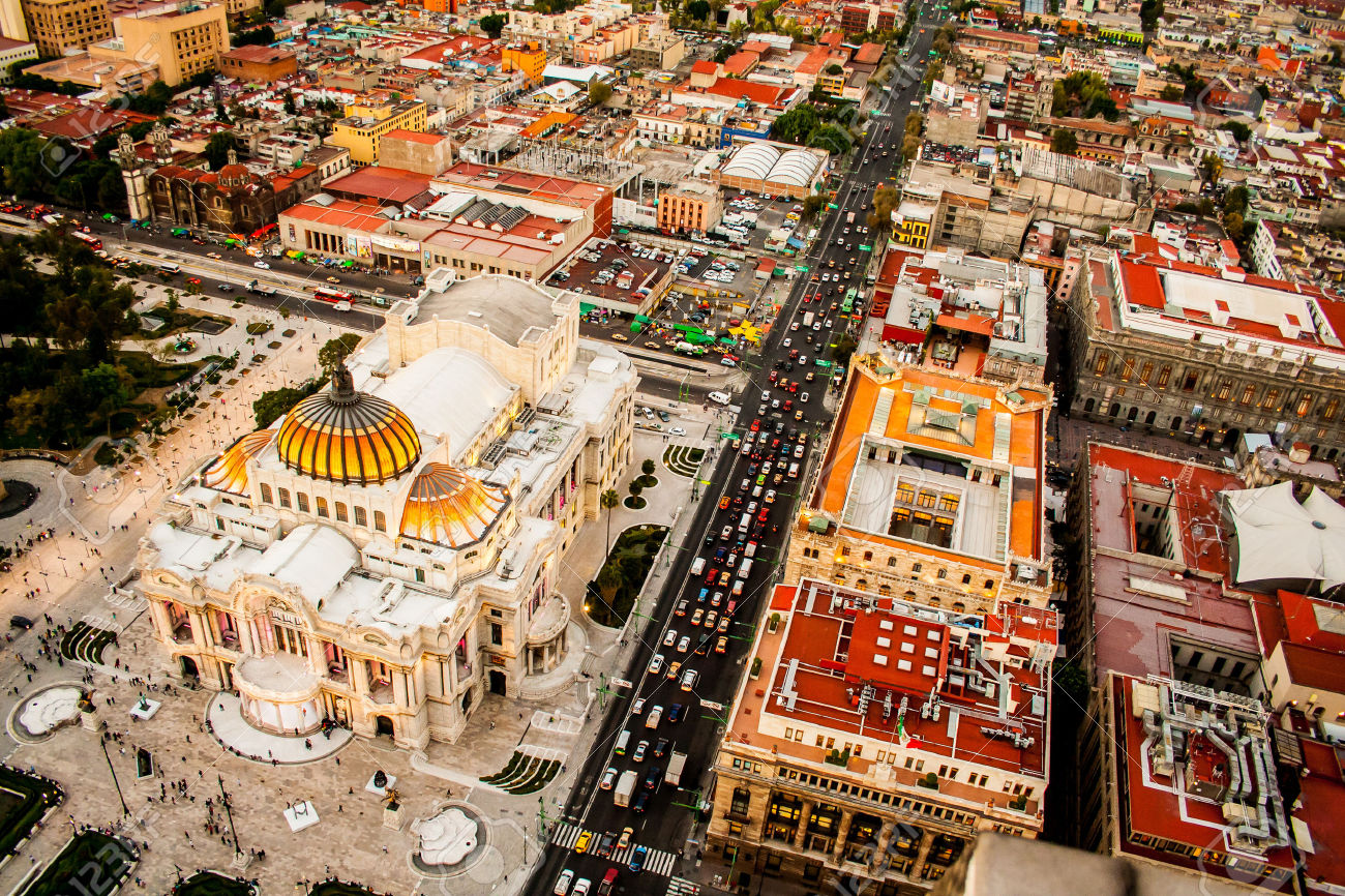 33074668-An-aerial-view-of-Mexico-City-and-the-Palace-of-Fine-Arts-Stock-Photo