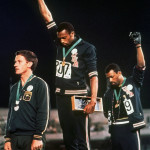 The Athletes Tommie Smith and John Carlos make the Black Power signal during the 1968 Olympic Games in Mexico City as a sign of protest.