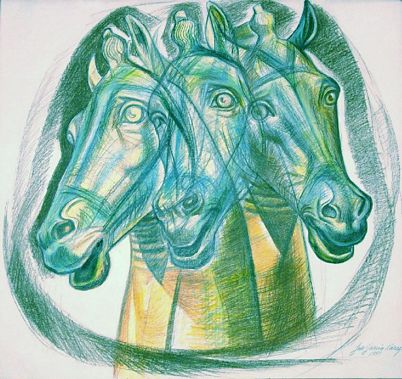 JOSE GARCIA NAREZO Drawing HORSES 1981