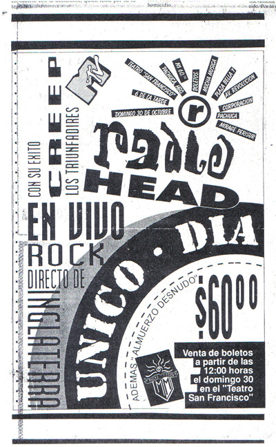 radiohead flyer concierto ojo de agua 1994
